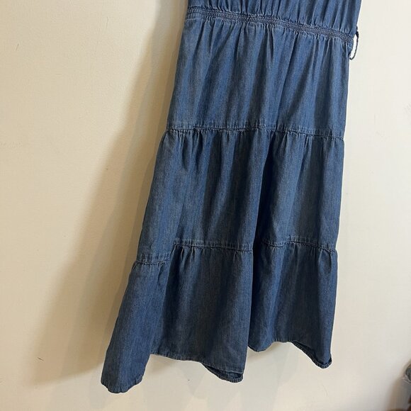 Shades of Denim Fit & Flare Sleeveless Tiered Dress Blue 100% Cotton M - Picture 4 of 8